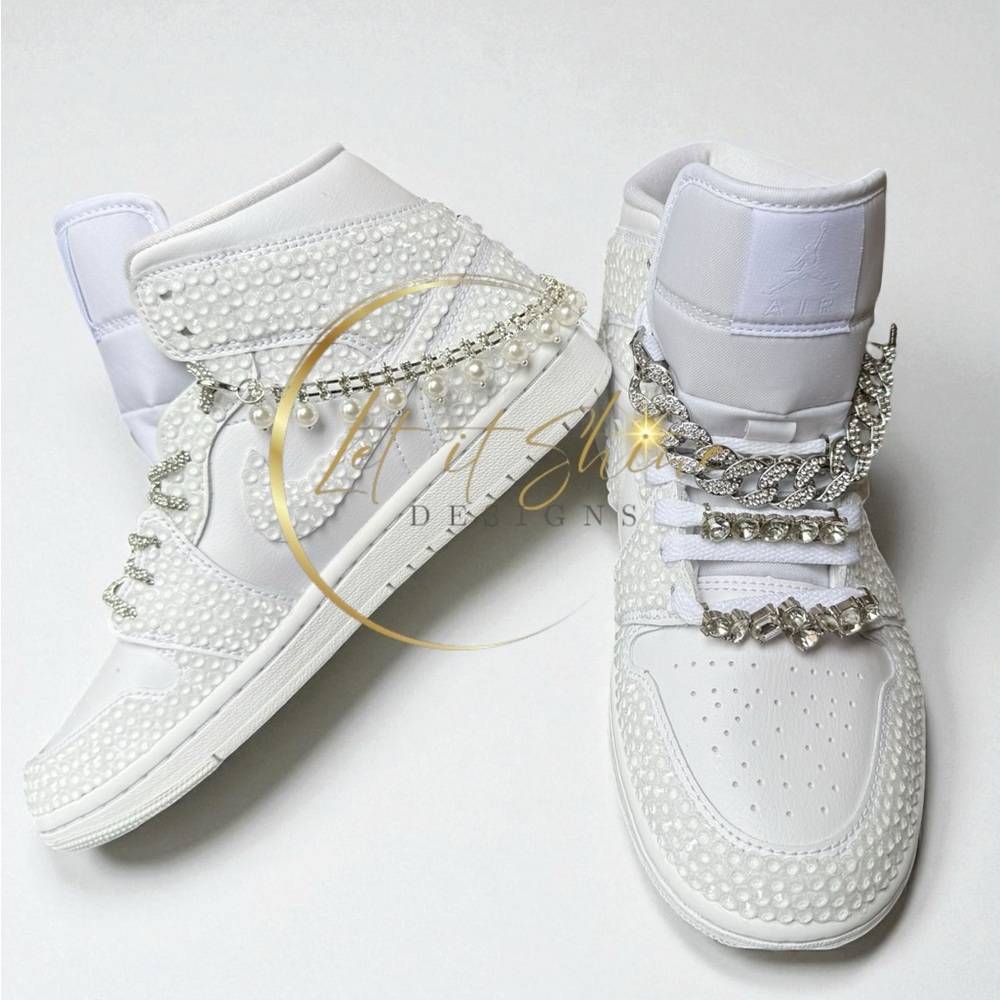 White Bling Wedding Jordan 1 Mid Custom Rhinestone Sneakers